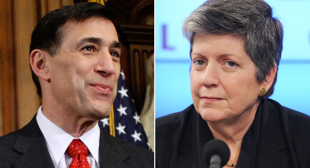  Rep. Darrell Issa, R-Calif., (L) and Homeland Security Secretary Janet Napolitano (R) / AP 
