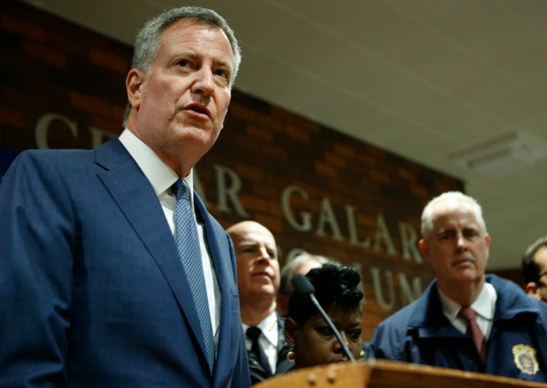 New York Mayor Bill de Blasio responded to the bullying suit with NYPD data showing a decrease in crime in schools.