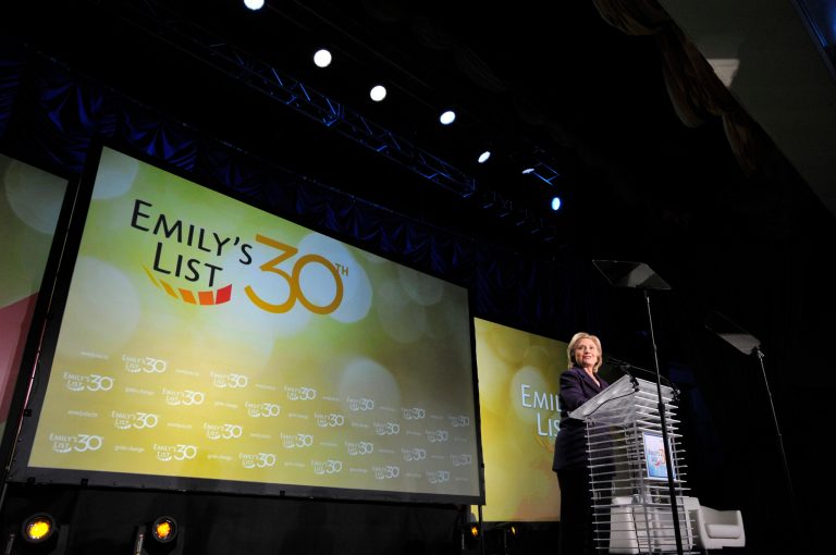 Former U.S. Secretary of State Hilllary Clinton speaks at EMILY's List 30th Anniversary Gala at Washington Hilton on March 3, 2015 in Washington. (Photo by Kris Connor/Getty Images for EMILY's List)