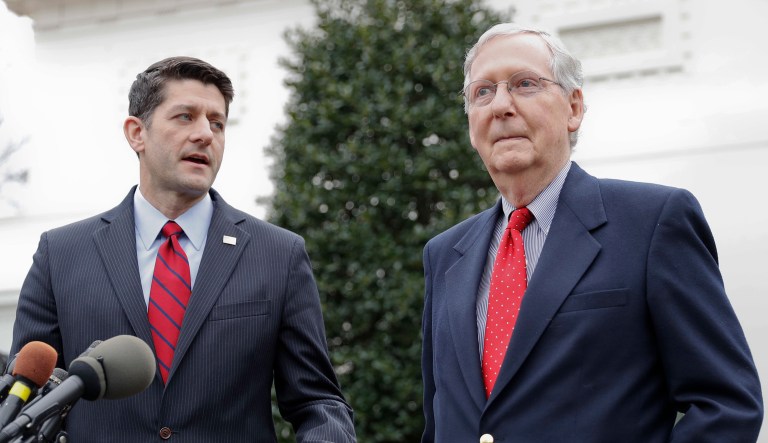 Conservative Hugh Hewitt argued Wednesday that Senate Majority Leader Mitch McConnell and House Speaker Paul Ryan should try to reach a deal with Democrats on healthcare reform, now that it's clear Republicans can't pass one on their own. (AP Photo/Pablo Martinez Monsivais)