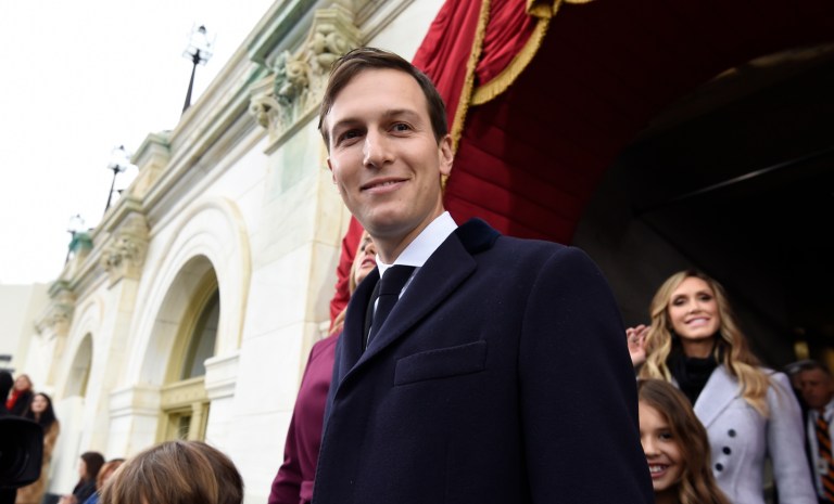 President Trump's decision to name his son-in-law, Jared Kushner, to a senior advisory position on his White House staff does not violate anti-nepotism laws, the Justice Department said on Friday. (Saul Loeb/Pool Photo via AP)