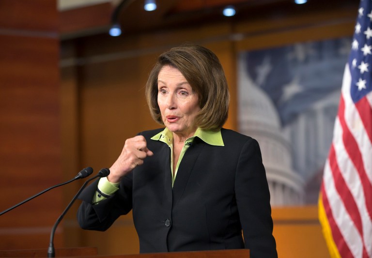House Minority Leader Nancy Pelosi said Thursday that GOP would give Dems a massive victory in November if they chose a presidential nominee who hasn't won the most votes during the primary. (AP Photo/J. Scott Applewhite)