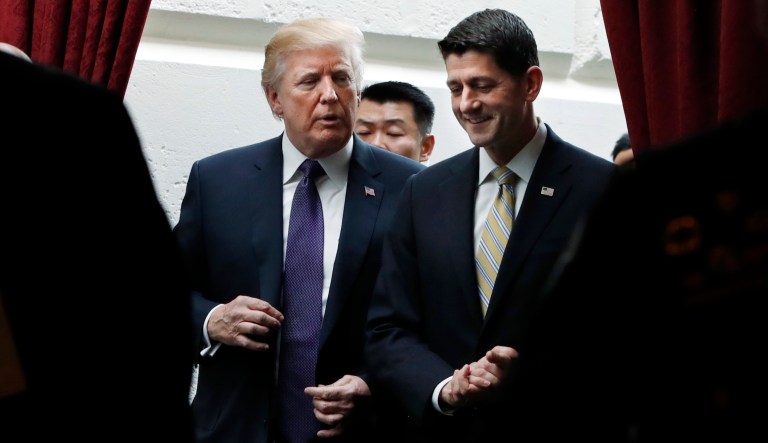 House Republicans, led by Speaker Paul Ryan of Wisconsin, need political cover from President Trump, an immigration hawk beloved by the GOP base, if they're to risk crossing their most committed voters and supporting legislation that could provide amnesty to around 2 million people. (AP Photo/Jacquelyn Martin)