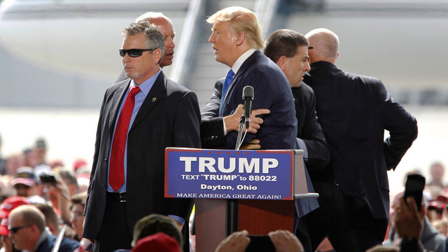 Donald Trump was surrounded by Secret Service during a rally in Dayton, Ohio, last weekend. AP Photo
