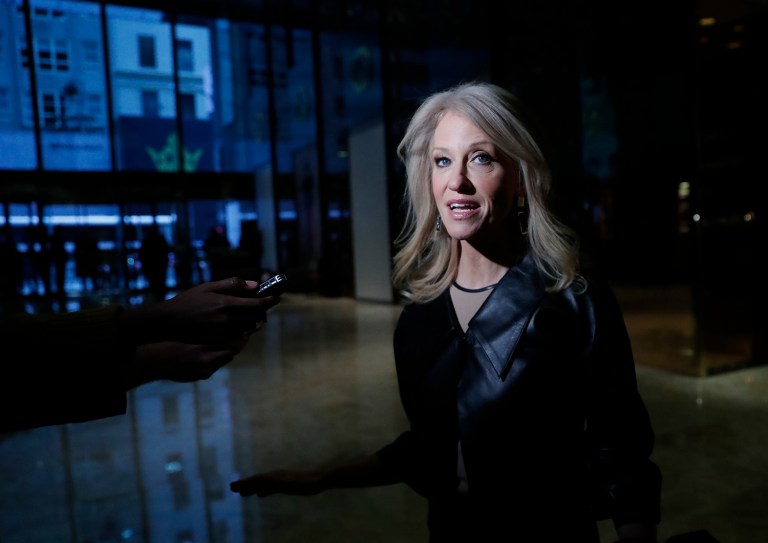 Kellyanne Conway said she attended Mass with Trump and Pence on Sunday —œand the sermon was about having a great heart and meaning thank you and coming together.—£ (AP Photo)