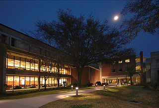 University of Florida Law School courtyard at night. 
Photo by Ray Carson - UF News Bureau
D-1129
