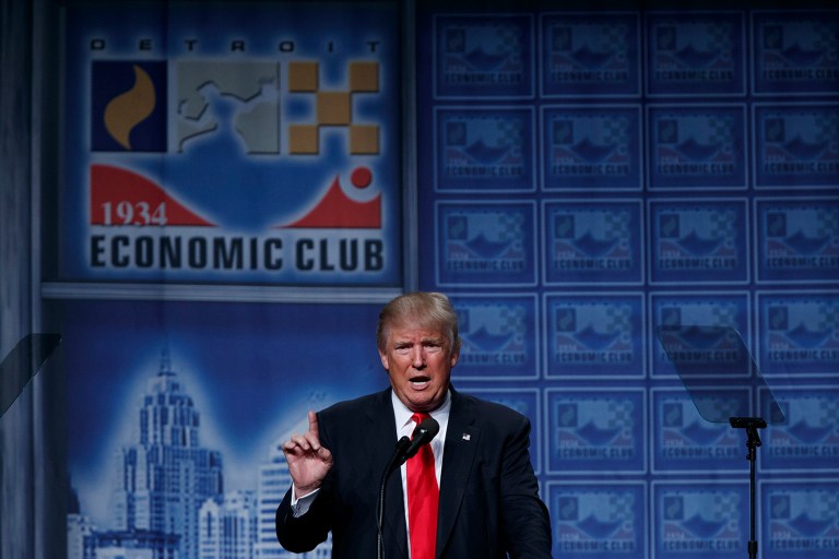 Nine months after his campaign released a policy paper that gave voters a loose idea of what tax reform and trade would look like under a Trump administration, the Republican presidential nominee offered a cornucopia of details during a speech at the Detroit Economic Club. (AP Photo/Evan Vucci)