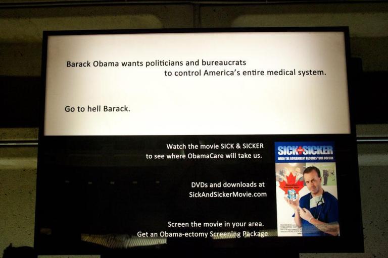 Metro chief doesn’t like ‘Go to hell Barack’ ad, but says it must stay