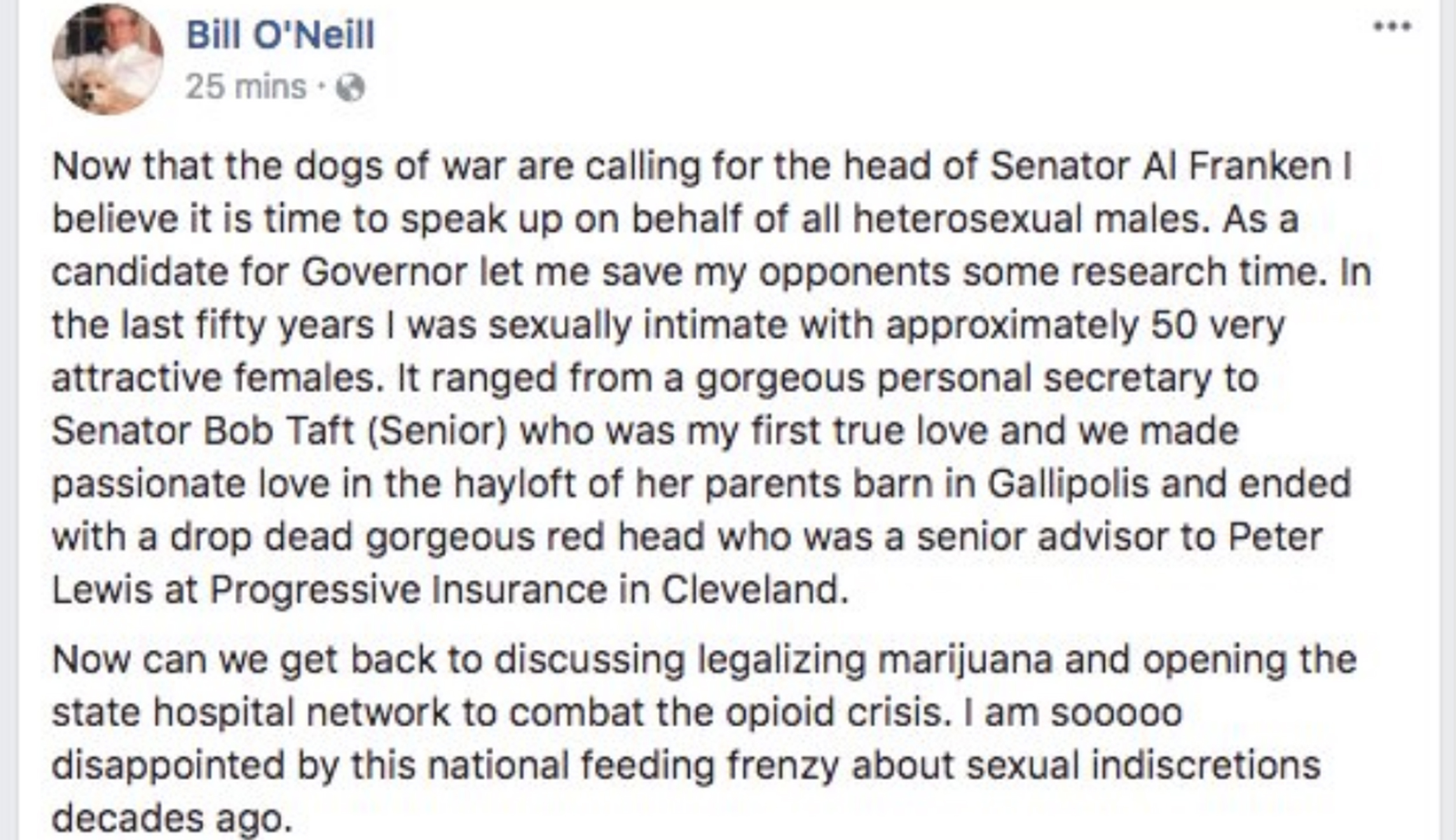 Ohio gubernatorial candidate: ‘I was sexually intimate with approximately 50 very attractive females’