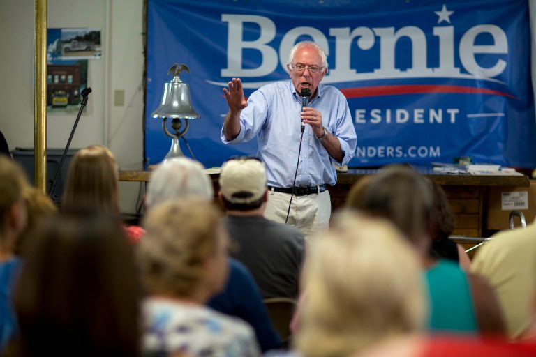 Sen.Â Bernie Sanders speaks during a campaign stop at the IAFF Local 609 union hall in Clinton, Iowa, on Aug. 16, 2015 (Bloomberg Photos/Andrew Harrer)