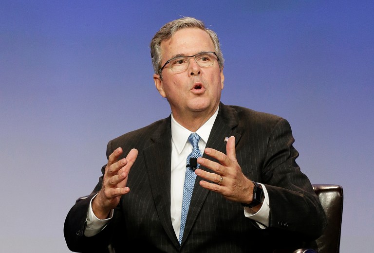 Former Florida Gov. Jeb Bush speaks at the National Automobile Dealers Association convention in San Francisco, Friday, Jan. 23, 2015. (AP Photo/Jeff Chiu)
