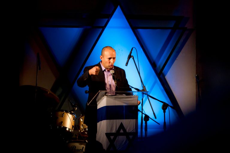   In this Wednesday, Dec. 26, 2012 photo, Naftali Bennett, head of the Jewish Home party, speaks in Ashdod, Israel. The charismatic new leader of Israel's Jewish religious right is siphoning a large chunk of votes from the prime minister's party, according to polls ahead of Jan. 22 elections, and if the trend continues, the high-tech millionaire and former commando could emerge as a powerful voice opposing Palestinian statehood. (AP Photo/Ariel Schalit)  