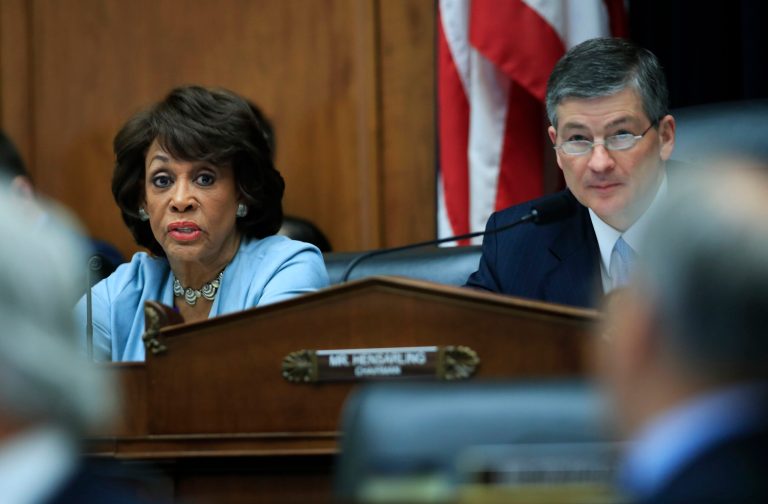 The House Financial Services Committee's ranking member Rep. Maxine Waters, D-Calif., with committee Chairman Jeb Hensarling. Hensarling said his bill would benefit community banks since larger ones could not raise enough capital to meet the requirement to escape key regulations, but Waters calls the measure 