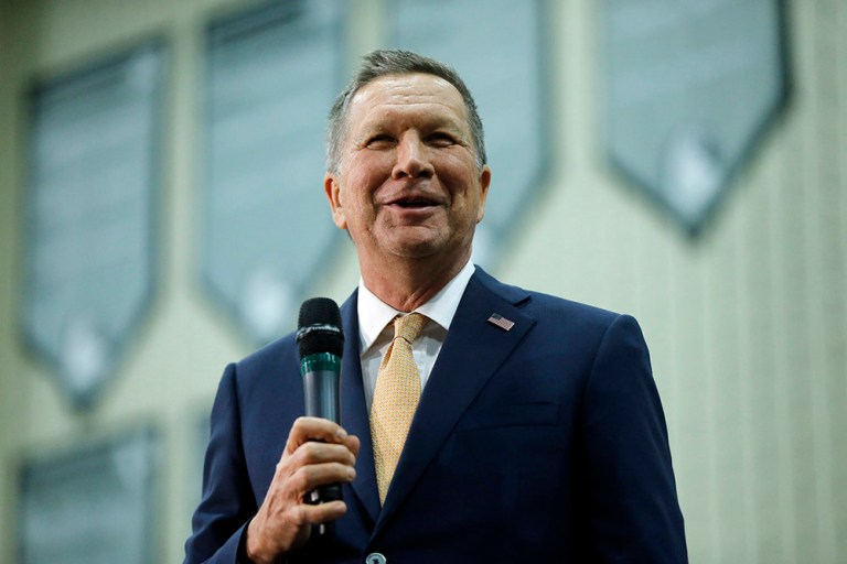 Republican presidential candidate, Ohio Gov. John Kasich speaks during a campaign stop on Monday, March 14, 2016, at Westerville Central High School in Westerville, Ohio. (AP Photo/Matt Rourke)