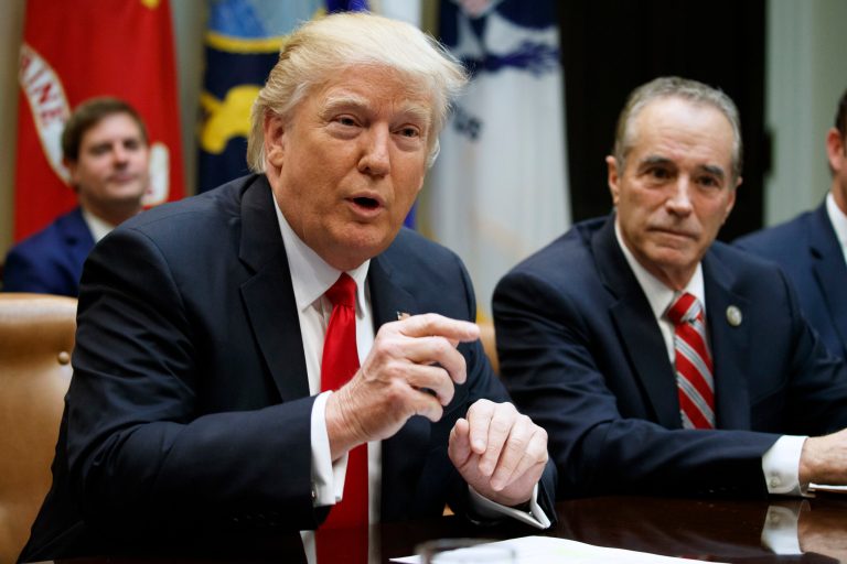 Rep. Chris Collins of New York, right, summed up the Tuesday Group's negotiation strategy, telling reporters that when the Freedom Caucus calls to talk policy, he and his colleagues 