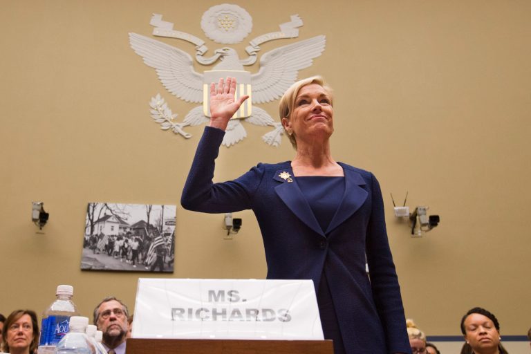Planned Parenthood Federation of America President Cecile Richards is sworn in before testifying at a House Committee on Oversight and Government Reform Hearing on 