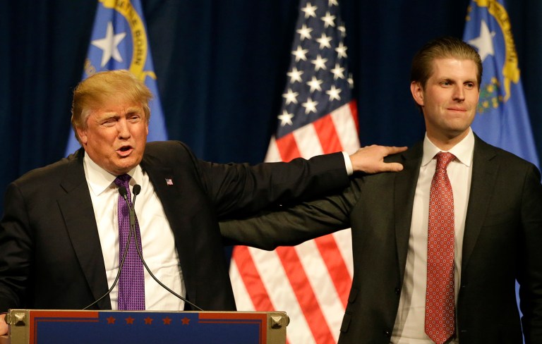 Law enforcement officials are investigating a threatening letter sent to Donald Trump's son, Eric, that contained suspicious white powder later ruled not hazardous. (AP Photo/Jae C. Hong)