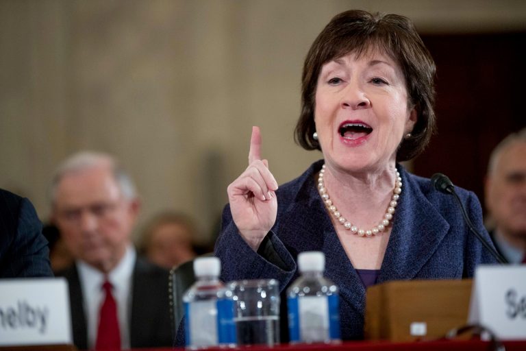 Sen. Susan Collins of Maine became the first Republican to say she will not vote for President Trump's pick to lead the Environmental Protection Agency, Oklahoma Attorney General Scott Pruitt. (AP Photo/Andrew Harnik)