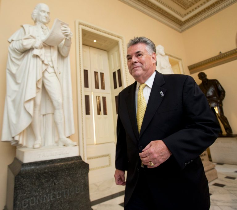   In this Spet. 30, 2013, photo, Rep. Peter King, R-N.Y., walks towards the House Chamber on Capitol Hill, in Washington. The Republican Partyâs two Kings in Congress both voted against GOP leadersâ latest effort to prevent President Barack Obamaâs health care overhaul from becoming entrenched, but for opposite reasons. Peter King says it was a mistake to link curbing âObamacareâ with averting a government shutdown. Iowa congressman Steve King characterizes Boehnerâs measure to delay making millions of people buy health insurance for year as a retreat from defunding the new health care law entirely. (AP Photo/Manuel Balce Ceneta)  