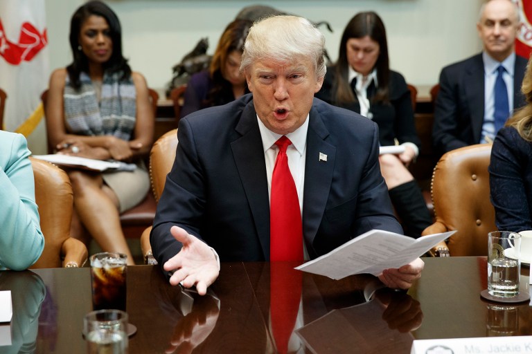 President Trump vowed to level the playing field between small and large businesses, during a meeting with business leaders at the White House. (AP Photo/Evan Vucci)