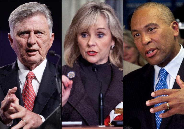   FILE - This combination of undated 2012 file photos shows, from left, Arkansas Gov. Mike Beebe; Oklahoma Gov. Mary Fallin and Massachusetts Gov. Deval Patrick. The three governors, who are trying to piece together their own state budgets, are anxiously watching the ongoing stalemate in Washington as Republicans and Democrats struggle to avert a potential plunge over the federal 