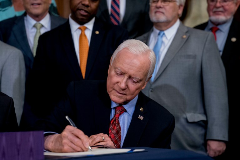 President Trump has encouraged Orrin Hatch to run again and former White House chief strategist Steve Bannon is also reportedly considering endorsing Hatch. (AP Photo/Andrew Harnik)
