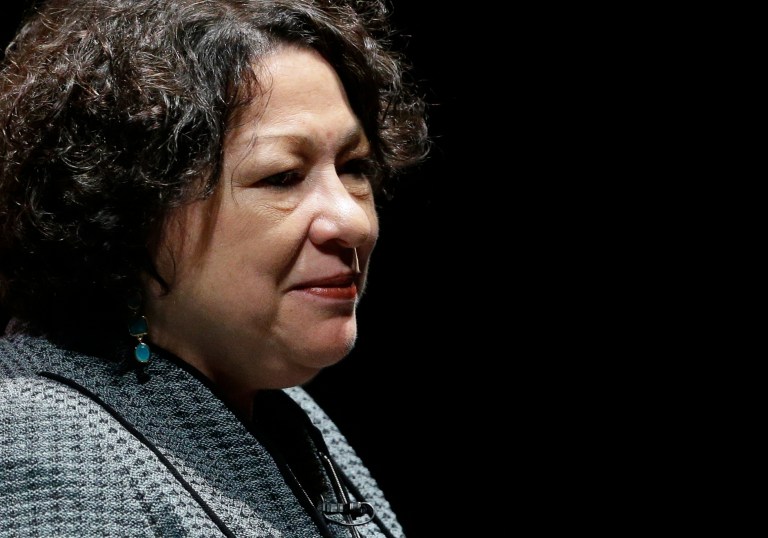 FILE - This Sept. 19, 2013 file photo shows Supreme Court Justice Sonia Sotomayor in Newark, Del. The First Amendment protects public employees from job retaliation when they are called to testify in court about official corruption, the Supreme Court ruled Thursday.The justices decided in favor of former Alabama community College official Edward Lane, with Sotomayor saying Lane's testimony was constitutionally protected because he was speaking as a citizen on a matter of public concern, even if it covered facts he learned at work. (AP Photo/Patrick Semansky, File)