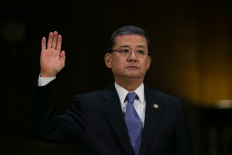 Veterans Affairs Secretary Eric Shinseki is sworn in before the Senate Veterans' Affairs Committee on Capitol Hill, Thursday, May 15, 2014. Shinseki testified about a growing scandal surrounding quality of care within the VA, and allegations of falsifying wait times. (Graeme Jennings/Examiner)