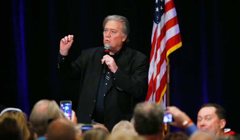 Steve Bannon, former strategist for President Donald Trump, speaks at a campaign rally for Arizona Senate candidate Kelli Ward in Scottsdale, Ariz. (AP Photo/Ross D. Franklin,File)
