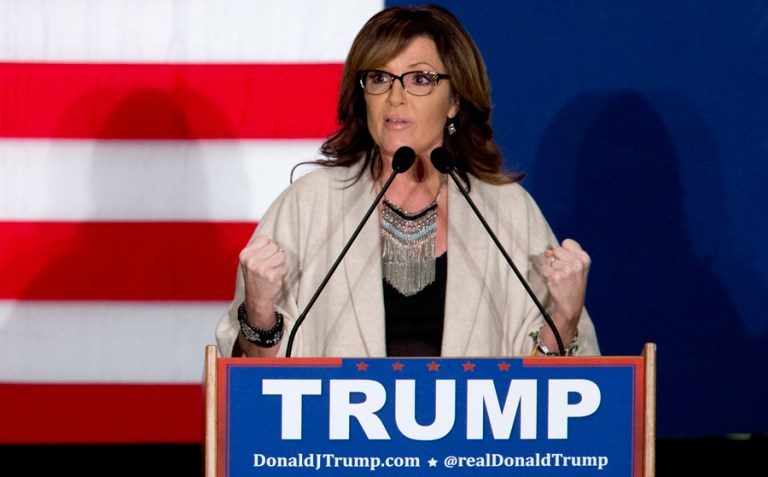 Trump's campaign announced the cancellation just minutes before Palin was set to appear at noon in The Villages, Fla. (AP Photo/Mary Altaffer, File)