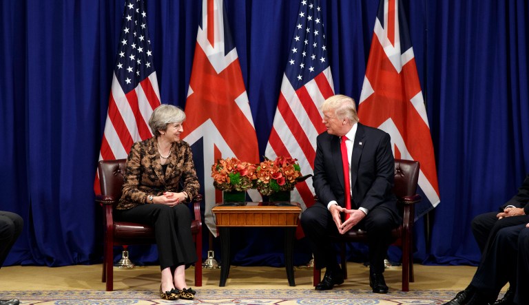 British Prime Minister Theresa May and her team appealed to President Trump in a 11th hour bid to convince him not to take a step away from the Iran nuclear deal, according to United Kingdom officials. (AP Photo/Evan Vucci)