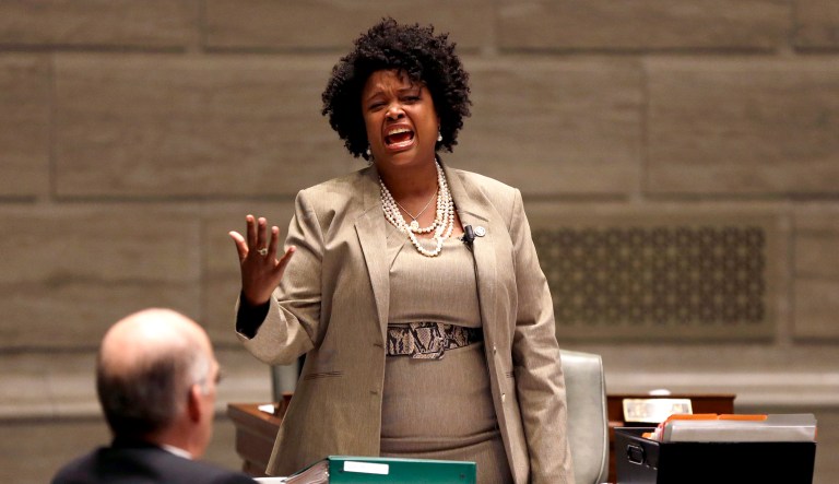 Despite calls from U.S. Sen. Claire McCaskill, D-Mo.; U.S. Rep. William Lacy Clay, D-Mo.; and other high-profile Missouri Democrats for Chappelle-Nadal to step down, she has insisted that she will continue to serve the remainder of her term. (AP Photo/Jeff Roberson)
