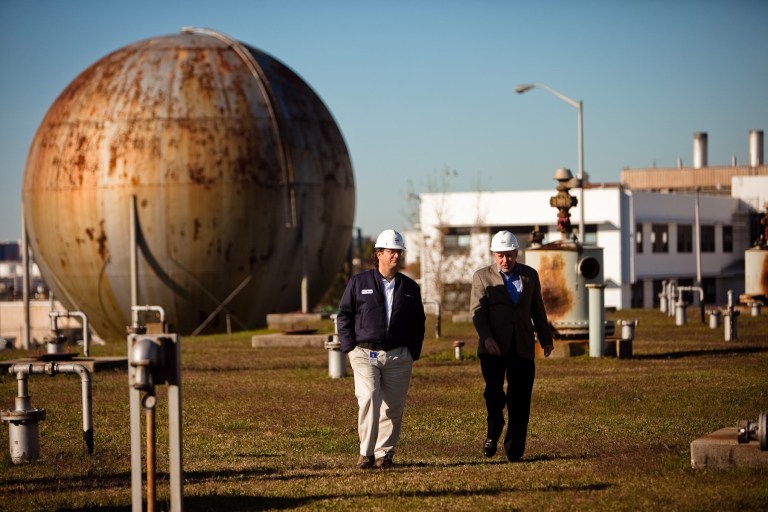 D.C. Water General Manager George Hawkins (left) at the Blue Plains water treatment facility. D.C. Water is raising rates to help pay for a $2.6-billion tunnel that runs to the facility.
