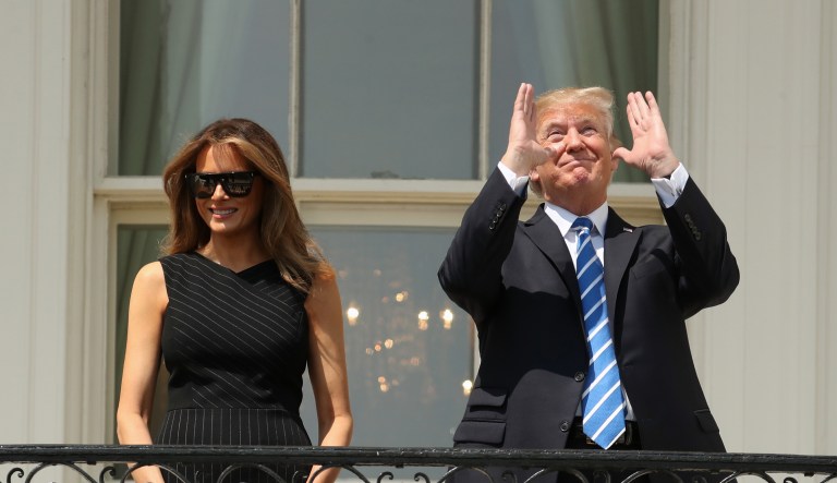 The first family watched the solar eclipse from the Truman Balcony at the White House. (AP Photo/Andrew Harnik)