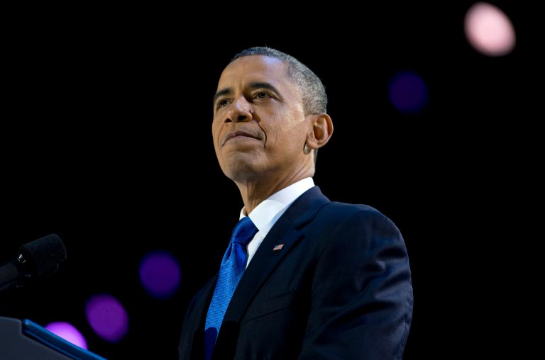 In a Wednesday, Nov. 7, 2012 speech, President Barack Obama pauses as he speaks at the election night party at McCormick Place, in Chicago. President Barack Obama will make his first public comments Friday, Nov. 9, 2012 since the victory speech after his re-election. (AP Photo/Carolyn Kaster)