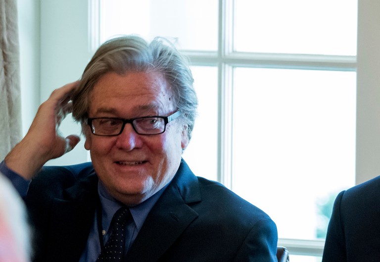 Steve Bannon's interview with the Times comes at a moment when President Trump is reportedly considering firing him. (AP Photo/Andrew Harnik)