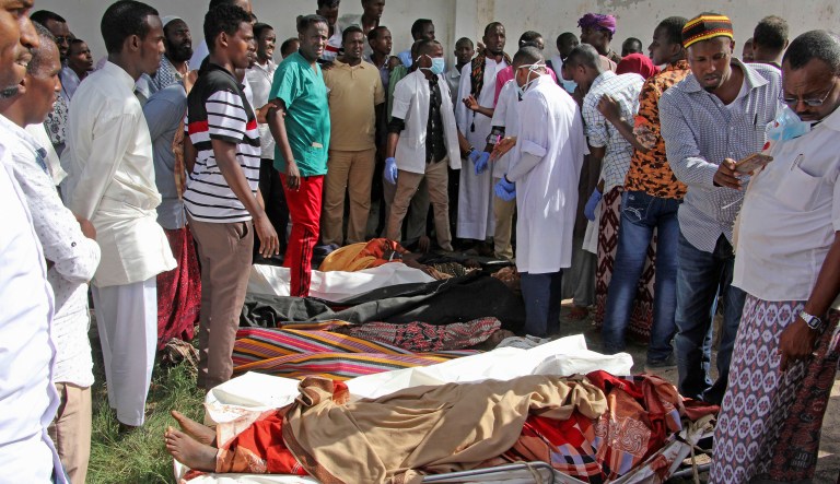 The deputy governor of Somalia's Lower Shabelle region says the raid by foreign and Somali forces on a farm killed 10 civilians, including three children. The bodies have been displayed in the capital, Mogadishu. (AP Photo/Farah Abdi Warsameh)
