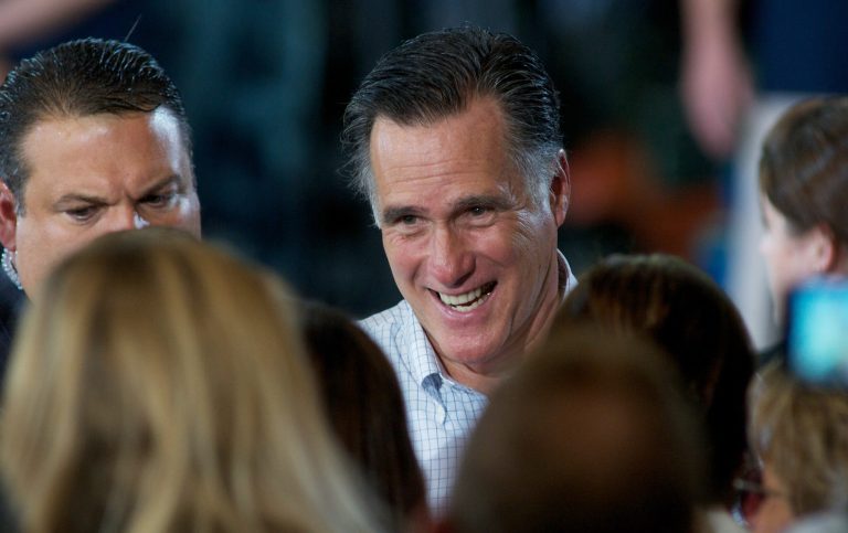 BETTERNDORF, IOWA - AUGUST 22: Presumptive Republican presidential candidate Mitt Romney meets supporters during a campaign stop at LeClair Manufacturing on August 22, 2012 in Bettendorf, Iowa. The former Massachusetts Governer used the locally owned manufacturing plant as a place to talk about manufacturing jobs, the state of the economy and health care.  (Photo by David Greedy/Getty Images)