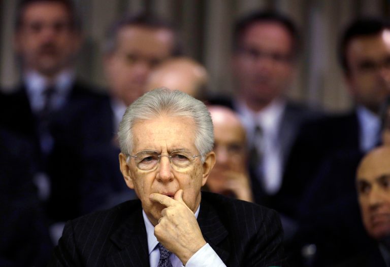   Italian Premier Mario Monti delivers his speech at the Foreign Ministry for the Italian Ambassadors conference in Rome, Friday, Dec. 21, 2012. Monti pledged to resign as soon as the budget law is passed after Silvio Berlusconi yanked support for his government, accelerating national elections now expected in February. The budget law was approved Friday afternoon. (AP Photo/Gregorio Borgia)  