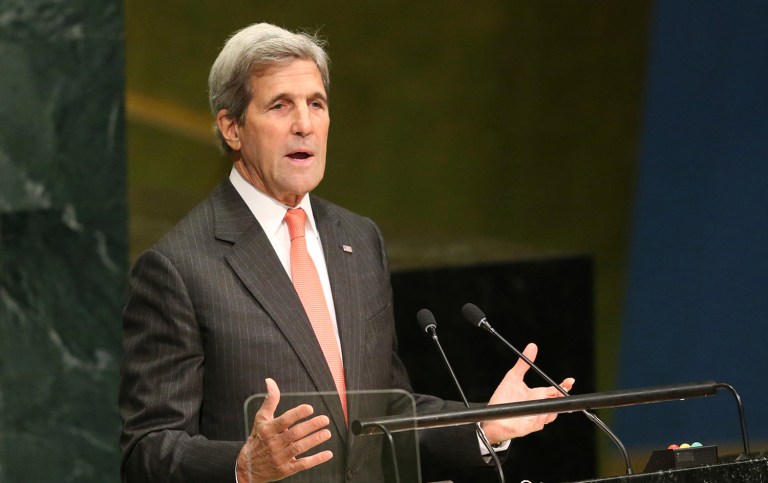 Secretary of State John Kerry called on all nations to stop flying aircraft in Syria to allow humanitarian aid reach people in need. (AP Photo/Seth Wenig)