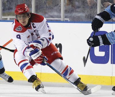 Washington Capitals'Alex Ovechkin(8)plays during the first period of the NHL Winter Classic outdoor hockey game against the Pittsburgh Penguins in Pittsburgh Saturday, Jan. 1, 2011. The Capitals won 3-1.(AP Photo/Gene J. Puskar)