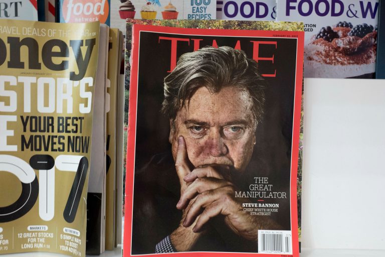 An issue of Time magazine is displayed on a New York newsstand, Thursday, Nov. 16, 2017. Time Inc. is considering a sale to fellow publisher Meredith Corp., according to media reports. (AP Photo/Mark Lennihan)