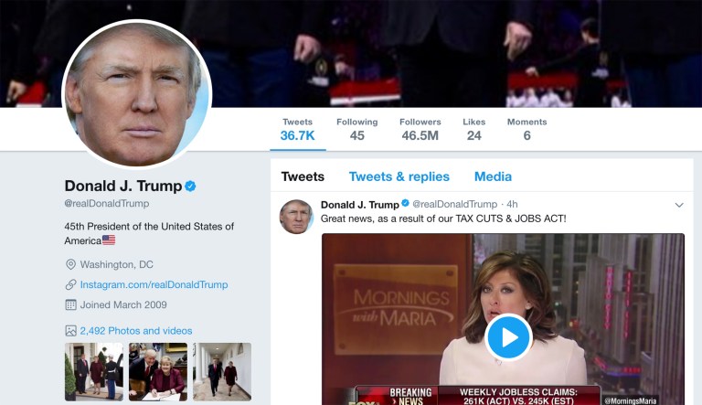 About 69 percent of voters disapprove of President Trump's continued use of Twitter, while 26 percent said he should have a presence on the social media platform. (Screenshot)