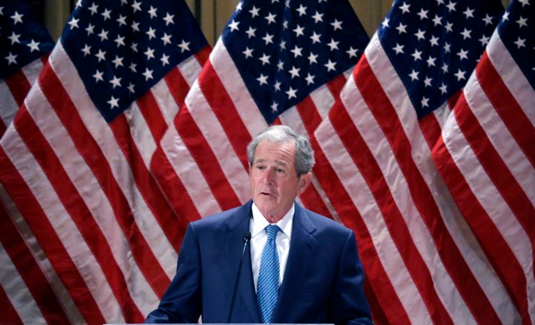 Former President George W. Bush speaks at the George W. Bush Institute at Southern Methodist University Wednesday, Feb. 19, 2014, in Dallas. (AP Photo/LM Otero)