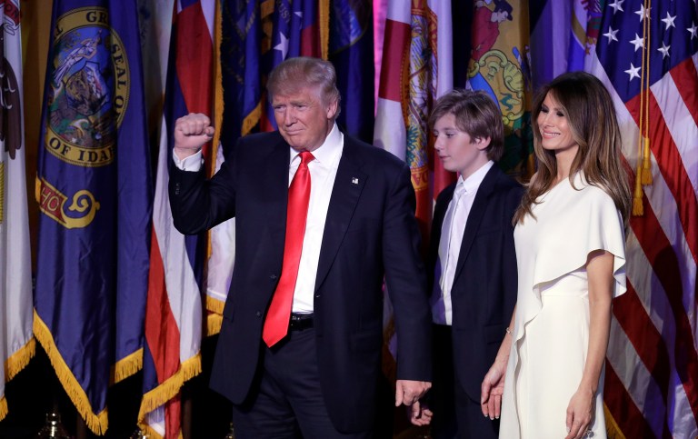 So Donald Trump has been elected the 45th president of the United States, with Fox News declaring at 2:40 am that he had won more than 270 electoral votes. (AP Photo/John Locher)
