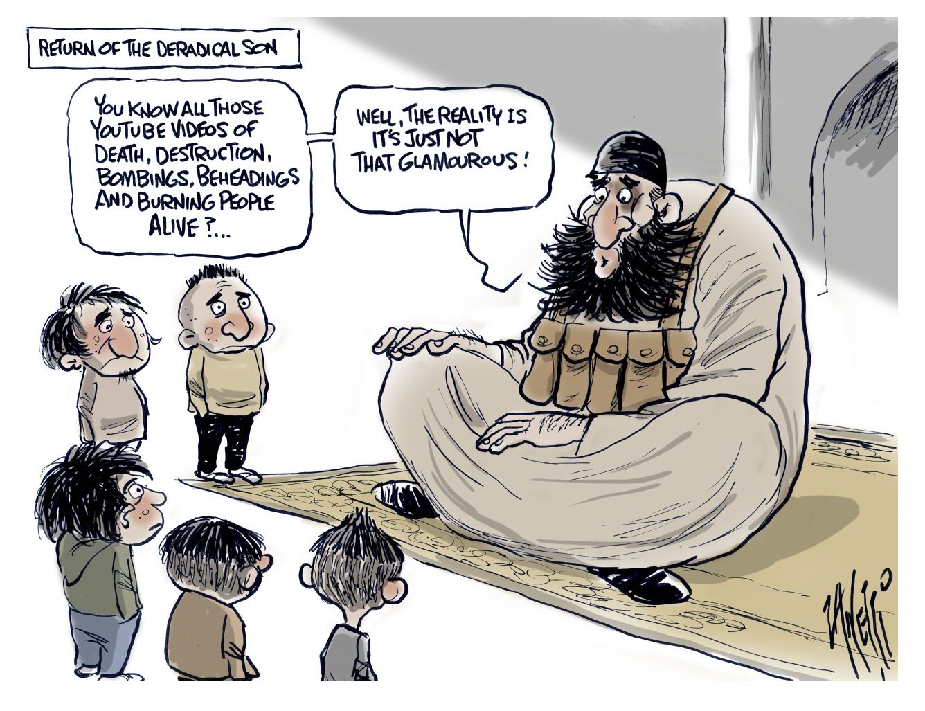 Editorial cartoon: Return of the deradical son