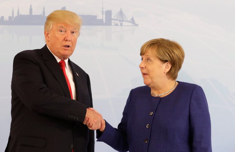 Qatar was one of the top three issues German Chancellor Angela Merkel and President Trump discussed in the hours before the G-20 summit began on Friday. (AP Photo/Matthias Schrader, pool)