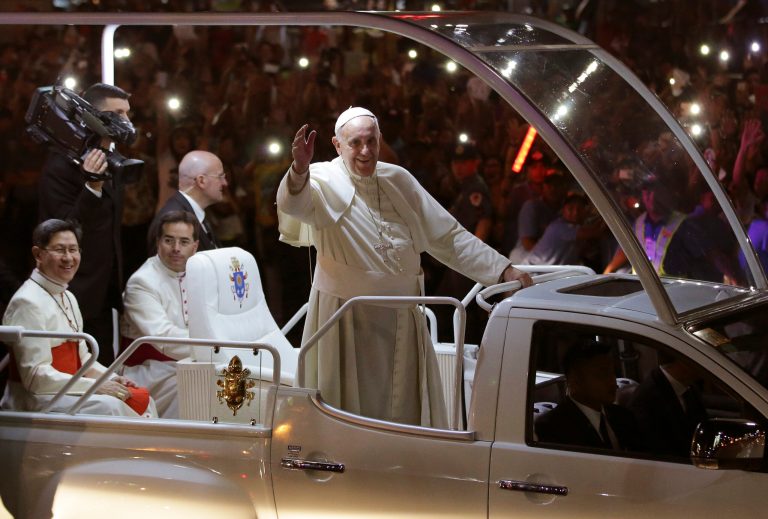 Pope Francis said that humans are to blame for climate change, a statement that comes as the Argentinian prepares to release an encyclical on the environment that would bring the Roman Catholic Church into the global warming fray. (AP/Aaron Favila)