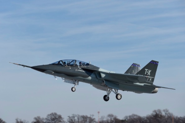 Boeing's and Saab's prospective bid for the Air Force's T-X trainer contract made its first flight on Tuesday. (Boeing photo)