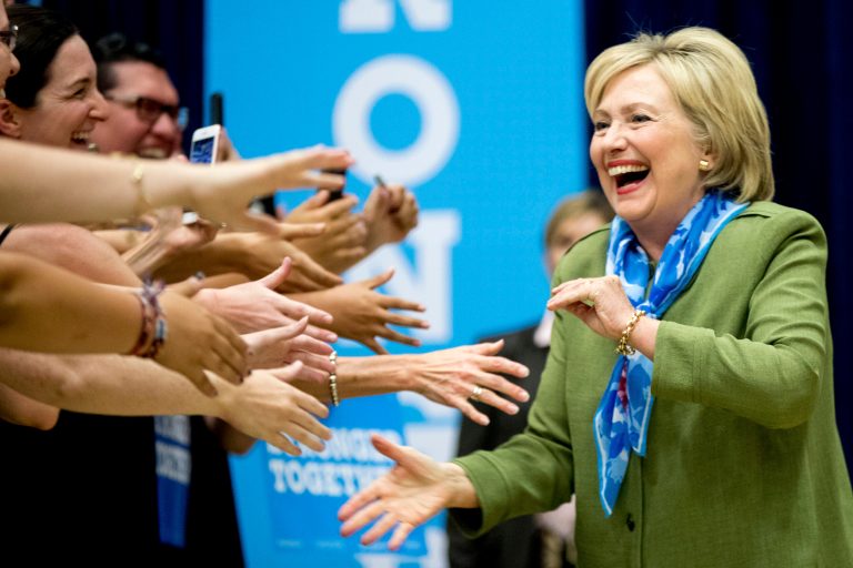 Hillary Clinton has a commanding lead over Donald Trump in a new New Hampshire poll. (AP Photo/Andrew Harnik)